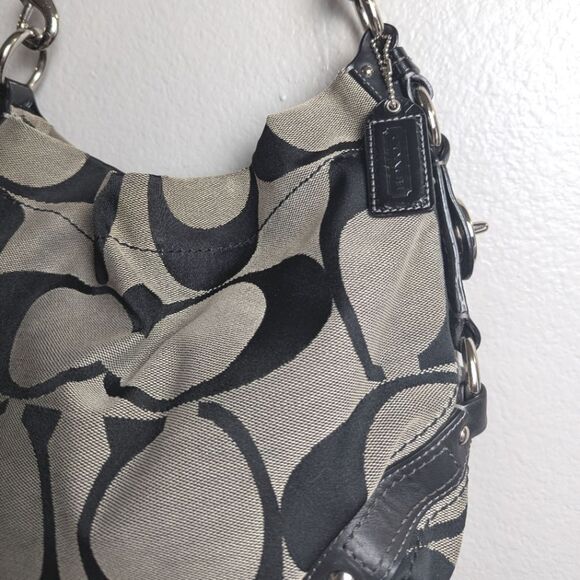 Coach Carly Signature Big C Black Gray Hobo Shoulder Vintage Bag Purse 12871 - Picture 5 of 10